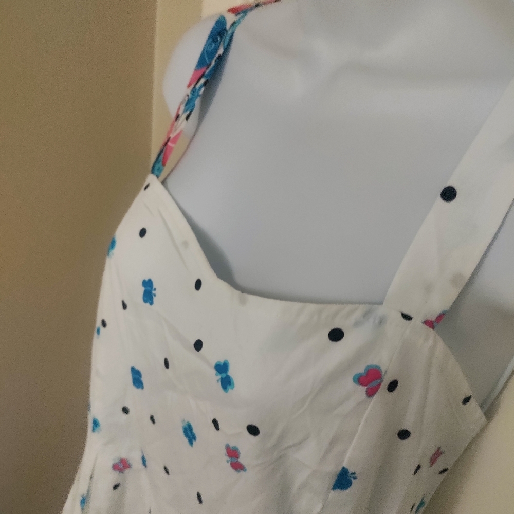 ⬇️NWT KAMANA Summer Crisp White BUTTERFLIES & POLKA DOTS Sundress Sz.XL - Picture 3 of 7